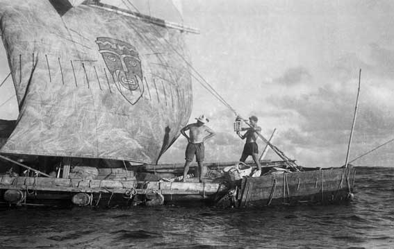 Expedición Kon - Tiki, en el Océano Pacífico. | Fuente: Museo Kon-Tiki, Oslo Noruega.