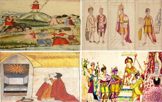 Dibujos de la crónica «Historia General del Perú, origen y descendencia de los Incas» de Martín de Murúa (1590).