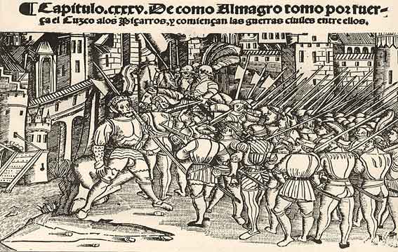 Diego de Almagro se apodera del Cusco. | Fuente: “Historia General de las Indias” Francisco López de Gómara (1554).