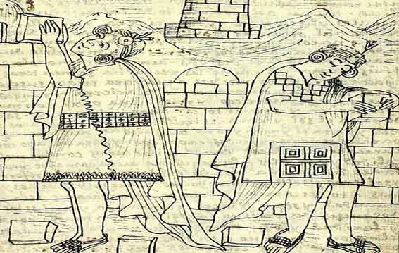 Amojonadores construyendo frontera inca | Ilustración: Felipe Guamán Poma de Ayala (1615)