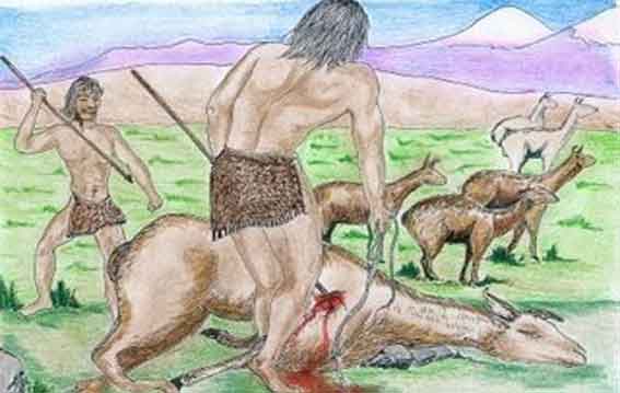 Hombre del paleolítico realizando labores de caza.