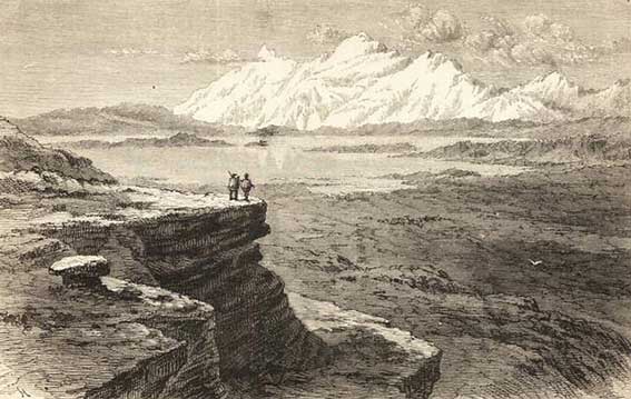 Lago Titicaca (fondo nevado Illampu) | Ilustración Ephrim George Squier (1877)