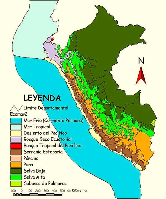 Mapa: 11 Ecorregiones del Perú.