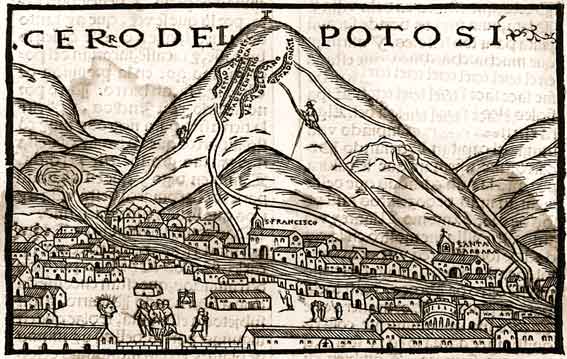Potosí, yacimiento de plata más grande del mundo | Ilustración: Pedro Cieza de León (1553).