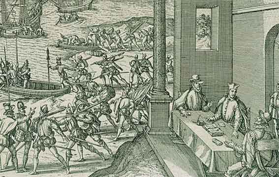 Pacto de Panamá (26/03/1526) | Grabado de Theodore de Bry.