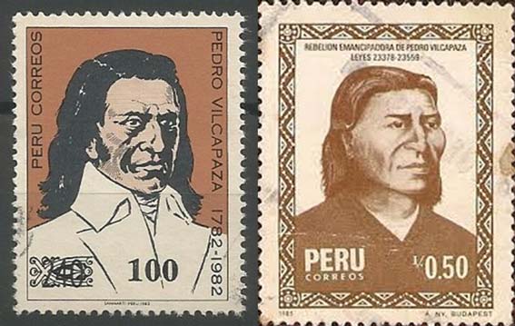 Sello postales de correos peruanos conmemorando la rebelión emancipadora de Pedro Vilcapaza.