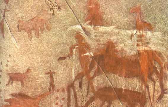 Pintura rupestre representando figuras humanas, (Hombre de Toquepala).