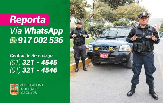 Serenazgo Los Olivos Teléfono: 321-4545 y el 321-4546, Whatsapp: 917 002 536.