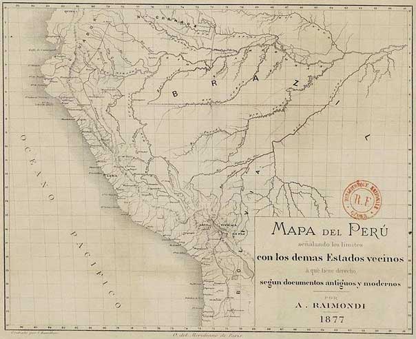 Mapa del Perú con los demás Estados vecinos, Antonio Raimondi (1877)